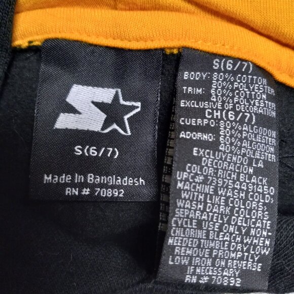 Starter Size S 6 7 Hoodie Sweatshirt Boys Fleece Black Yellow Logo NEW - Picture 6 of 6